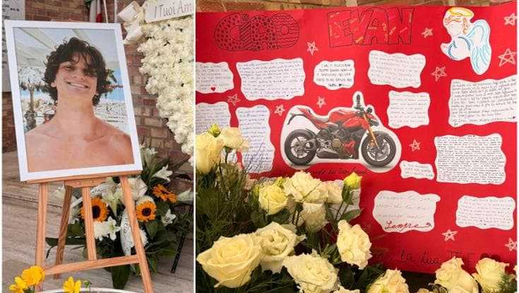 Evan Delogu, il funerale a Bellaria: rose bianche e biglietti degli amici
